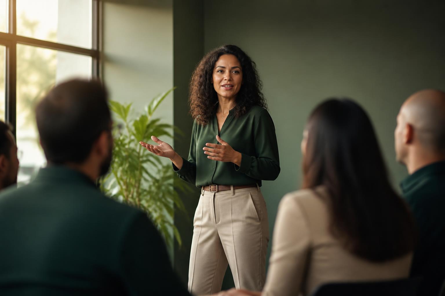 Facilitadora conduzindo capacitação executiva